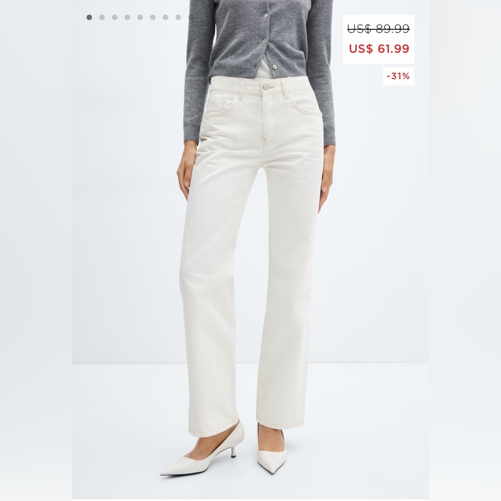 Mango Women's Straight Leg Cream Jeans